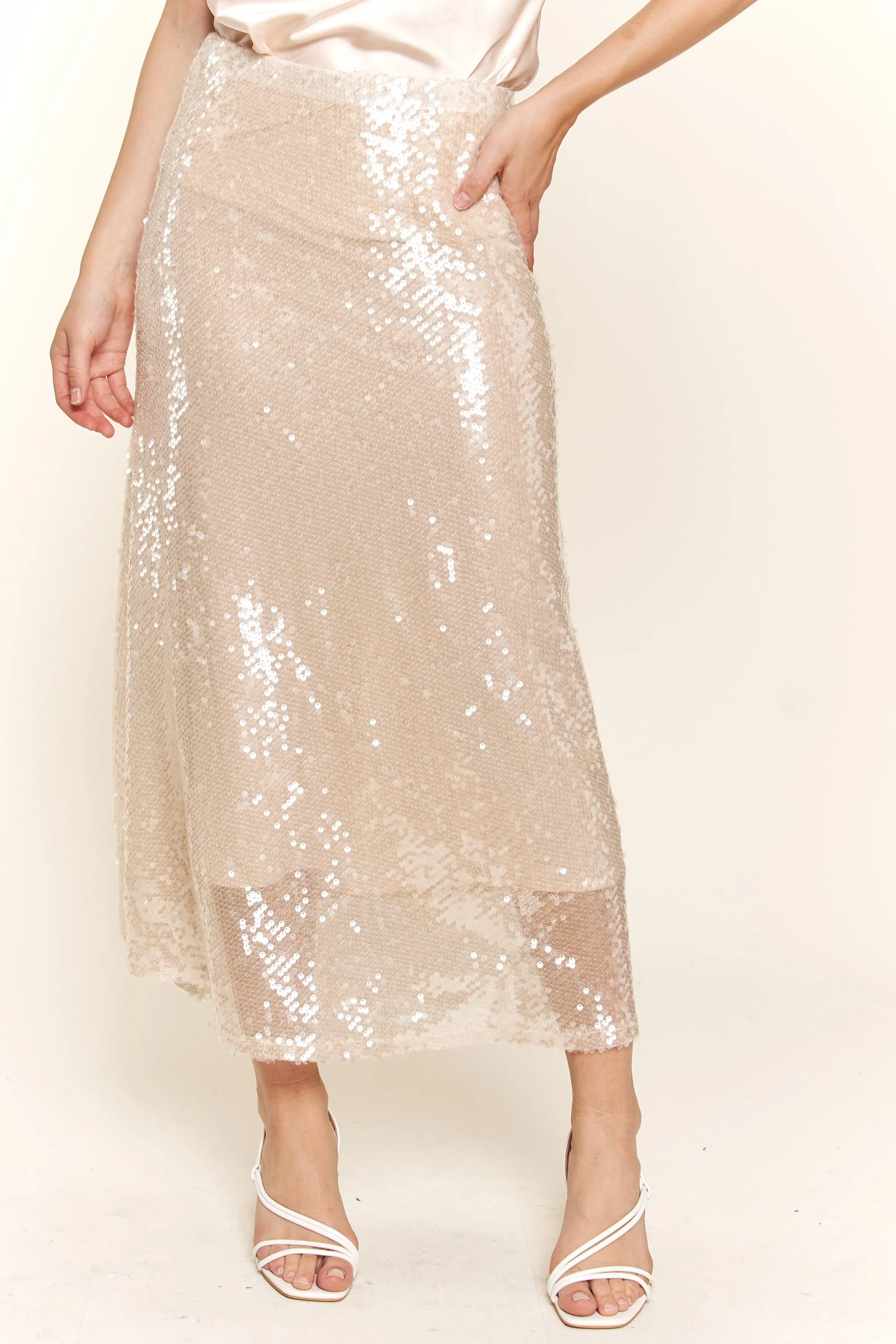Annie Clear Sequin Midi Skirt