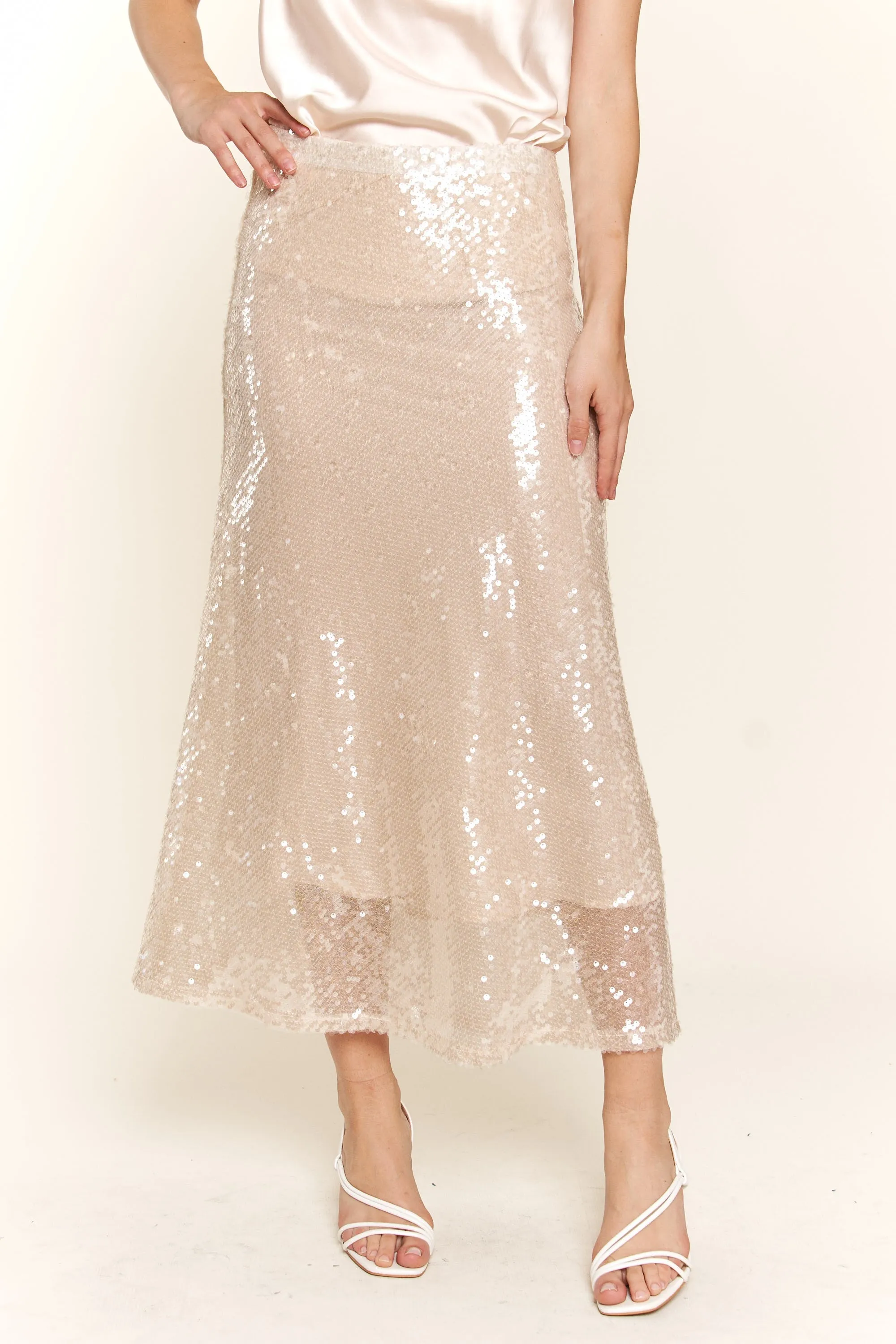 Annie Clear Sequin Midi Skirt