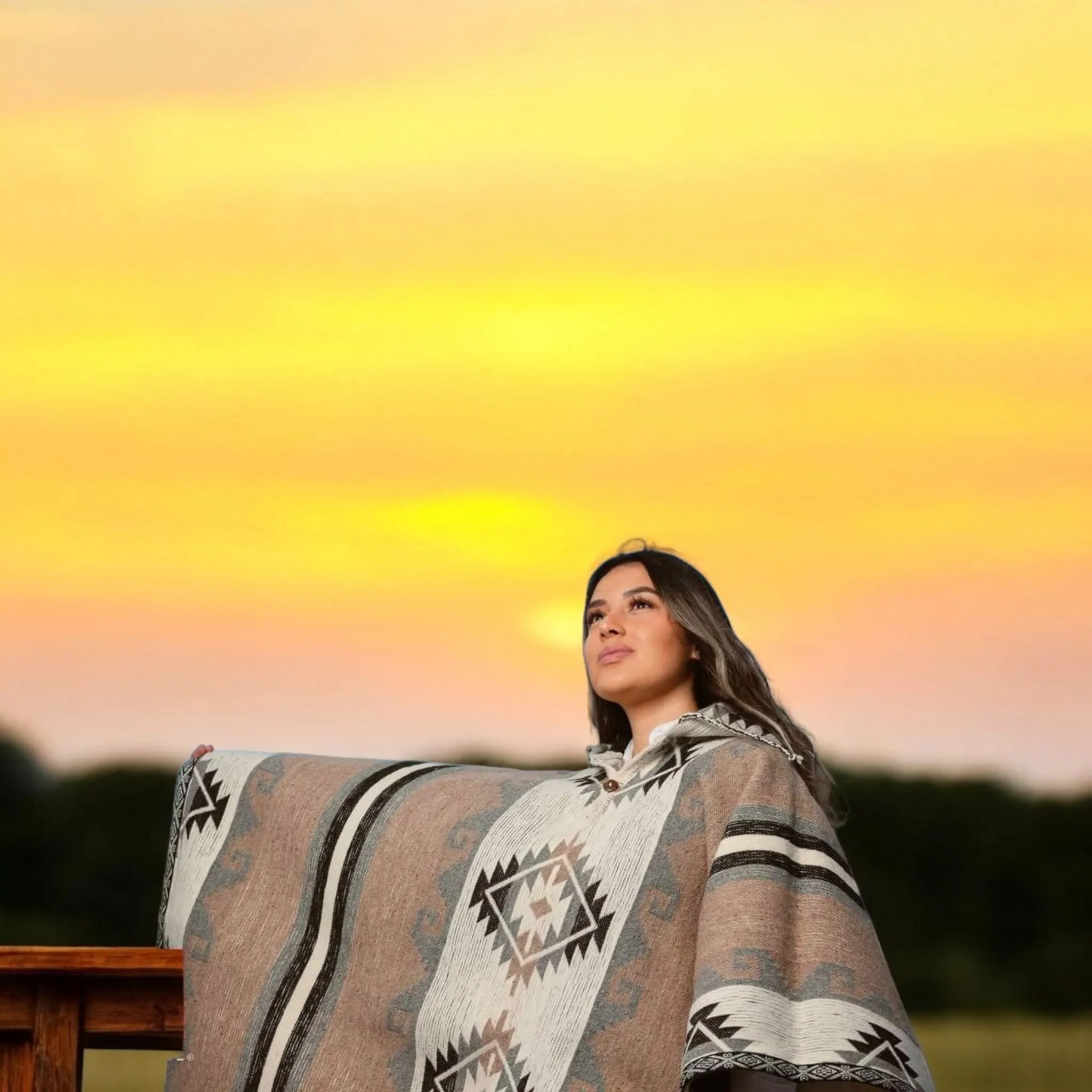 Beige Pure Llama wool Ponchos