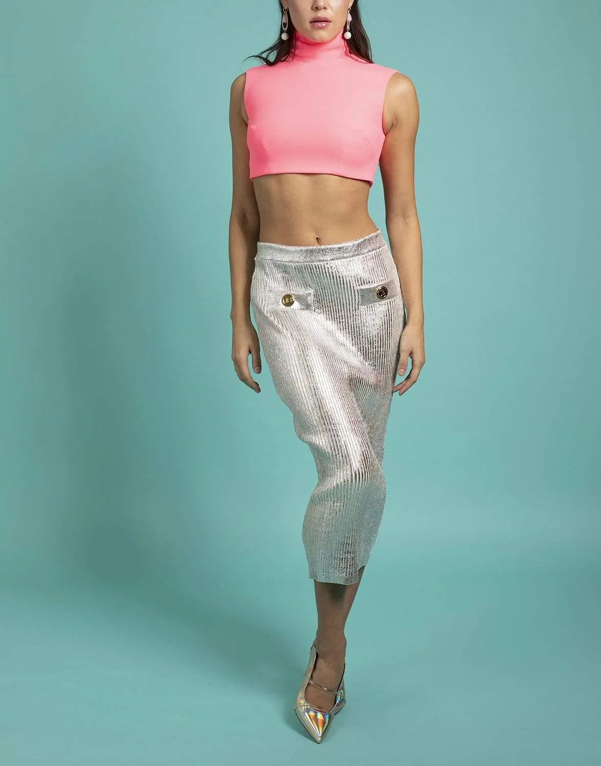 Blake Stretch Crepe Turtleneck Crop Top