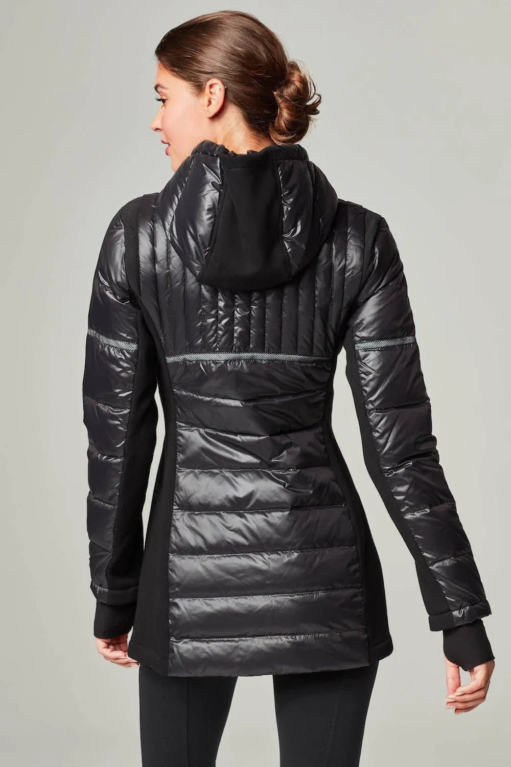 Blanc Noir Reflective Inset Hooded Featherweight Down Parka Coat.