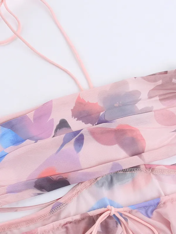 Blue Zone Planet |  Everly's Botanical Print Pleated Halter Neck Tube Top