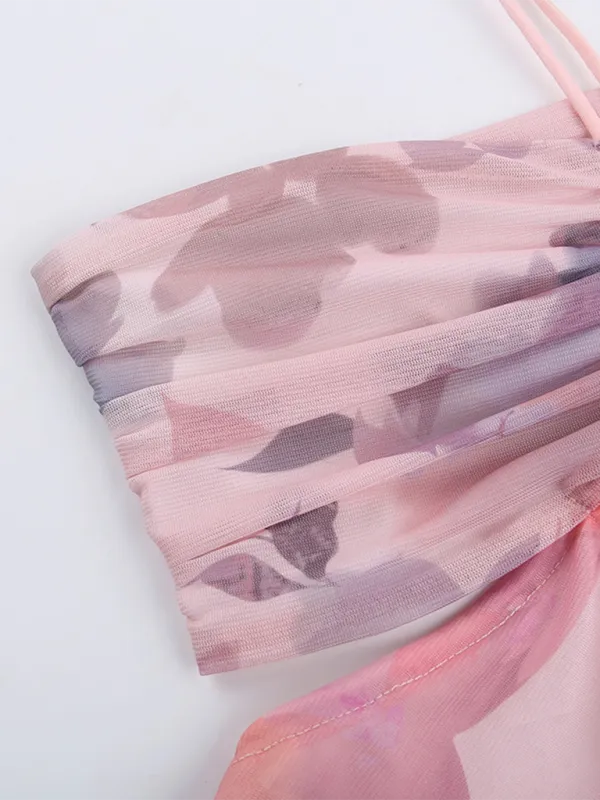 Blue Zone Planet |  Everly's Botanical Print Pleated Halter Neck Tube Top