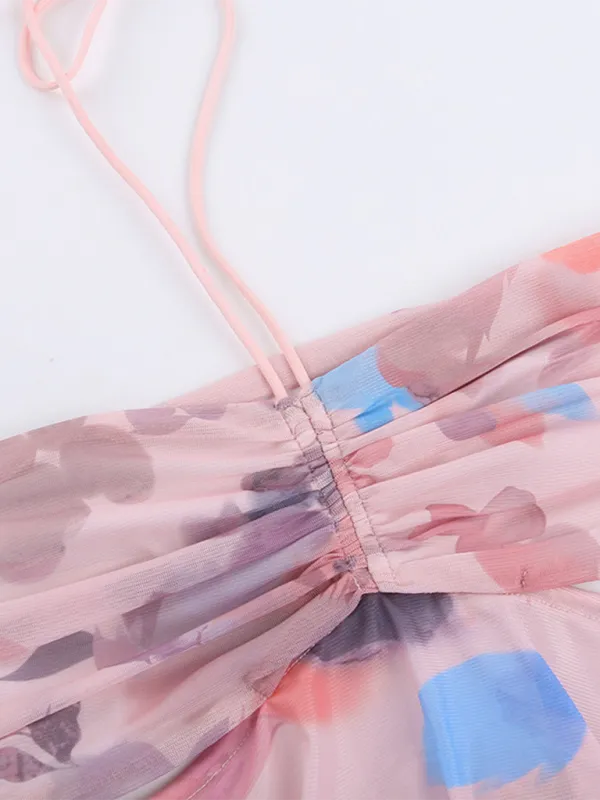 Blue Zone Planet |  Everly's Botanical Print Pleated Halter Neck Tube Top