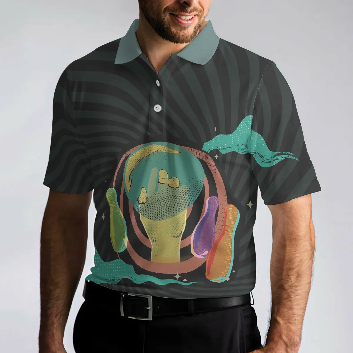 Bowling Men Polo Shirt - Artistic Bowling Transparent Short Sleeve Men Polo Shirt - Perfect Gift For Friend, Family, Bowling Lovers