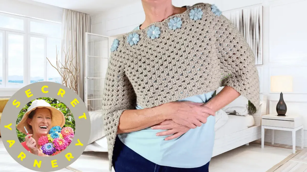 Cropped Flower Granny Square Poncho
