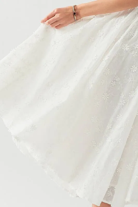 DAISY FLOWER EMBROIDERY MIDI SKIRT
