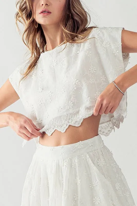 DAISY FLOWER EMBROIDERY MIDI SKIRT