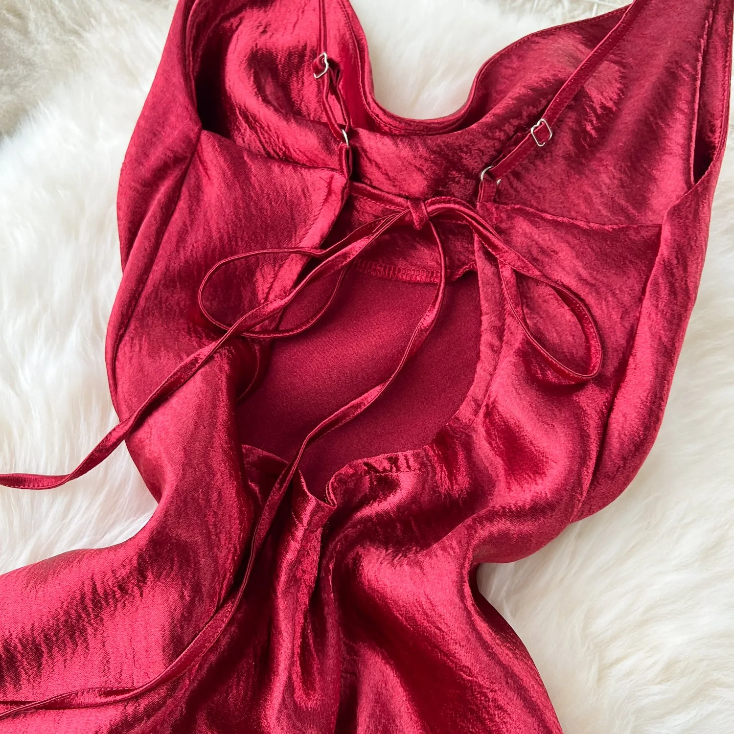 Elegant Red Satin Slip Dress