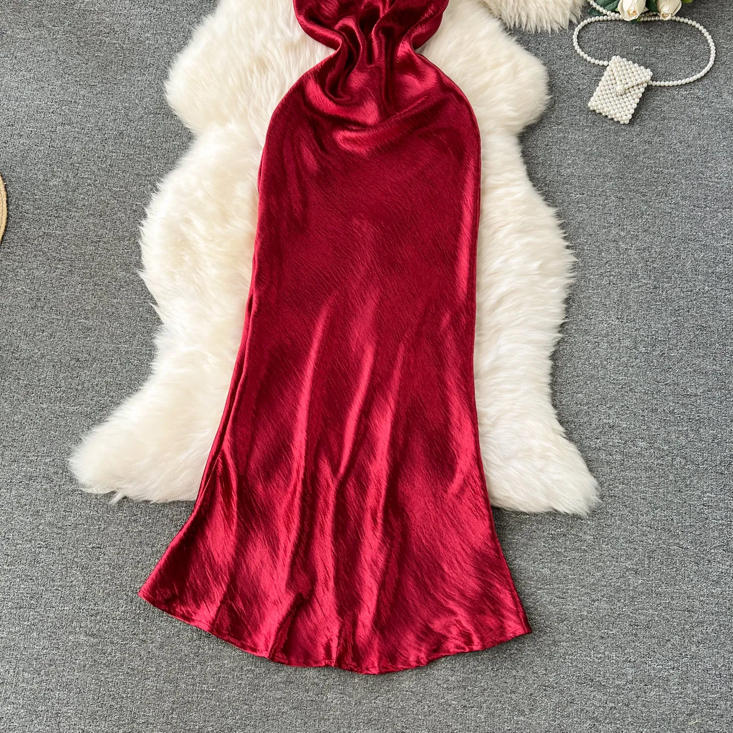 Elegant Red Satin Slip Dress