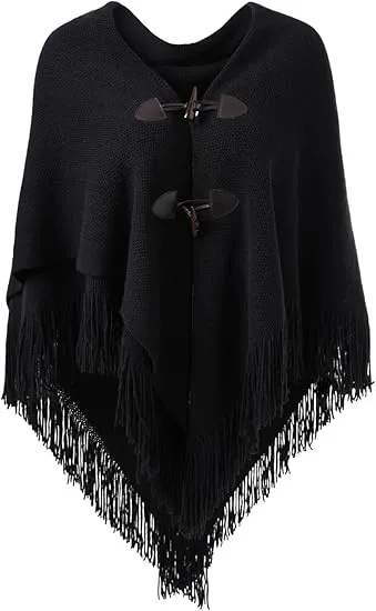 Gray Knit Fringe Winter Poncho