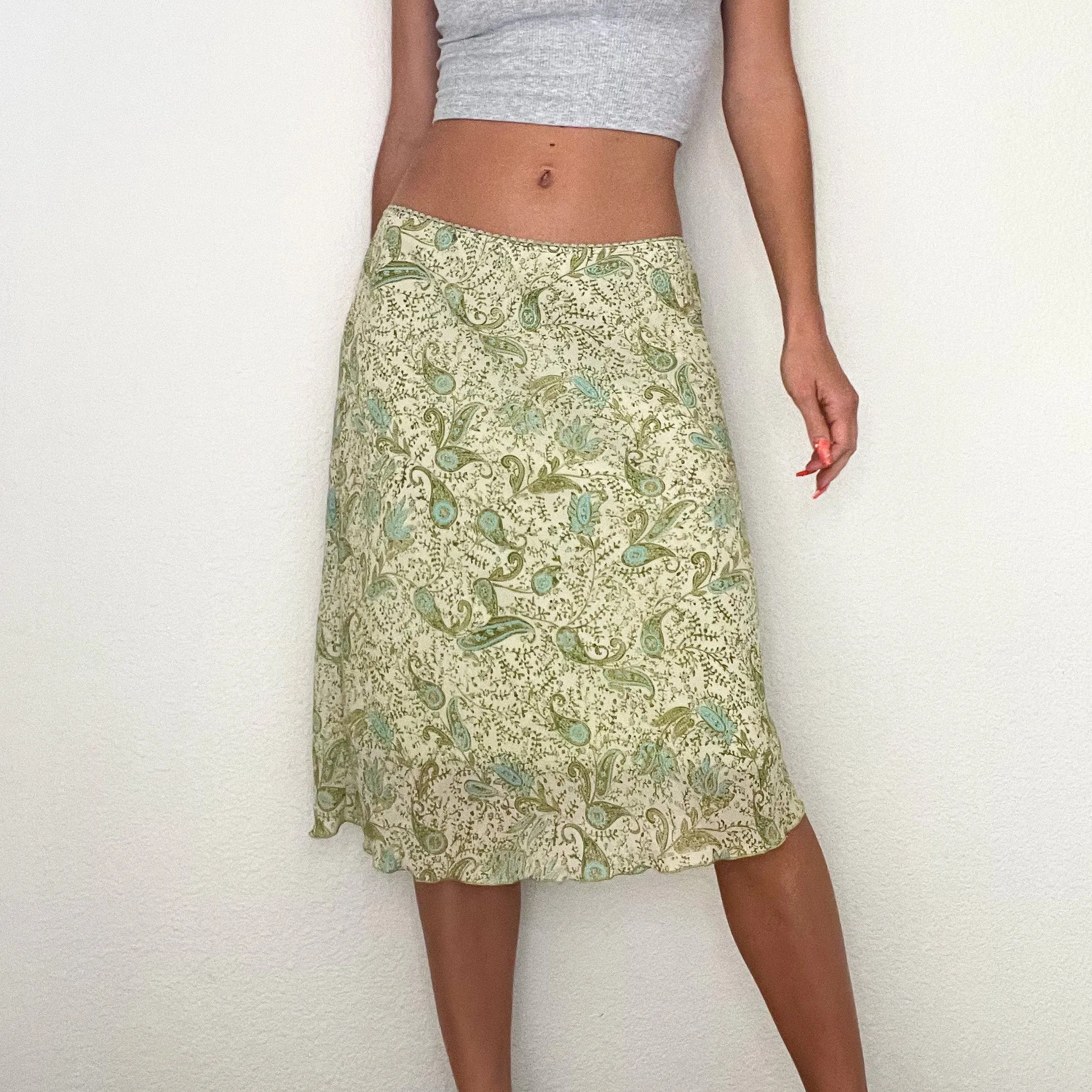 Green Paisley Y2K Midi Skirt