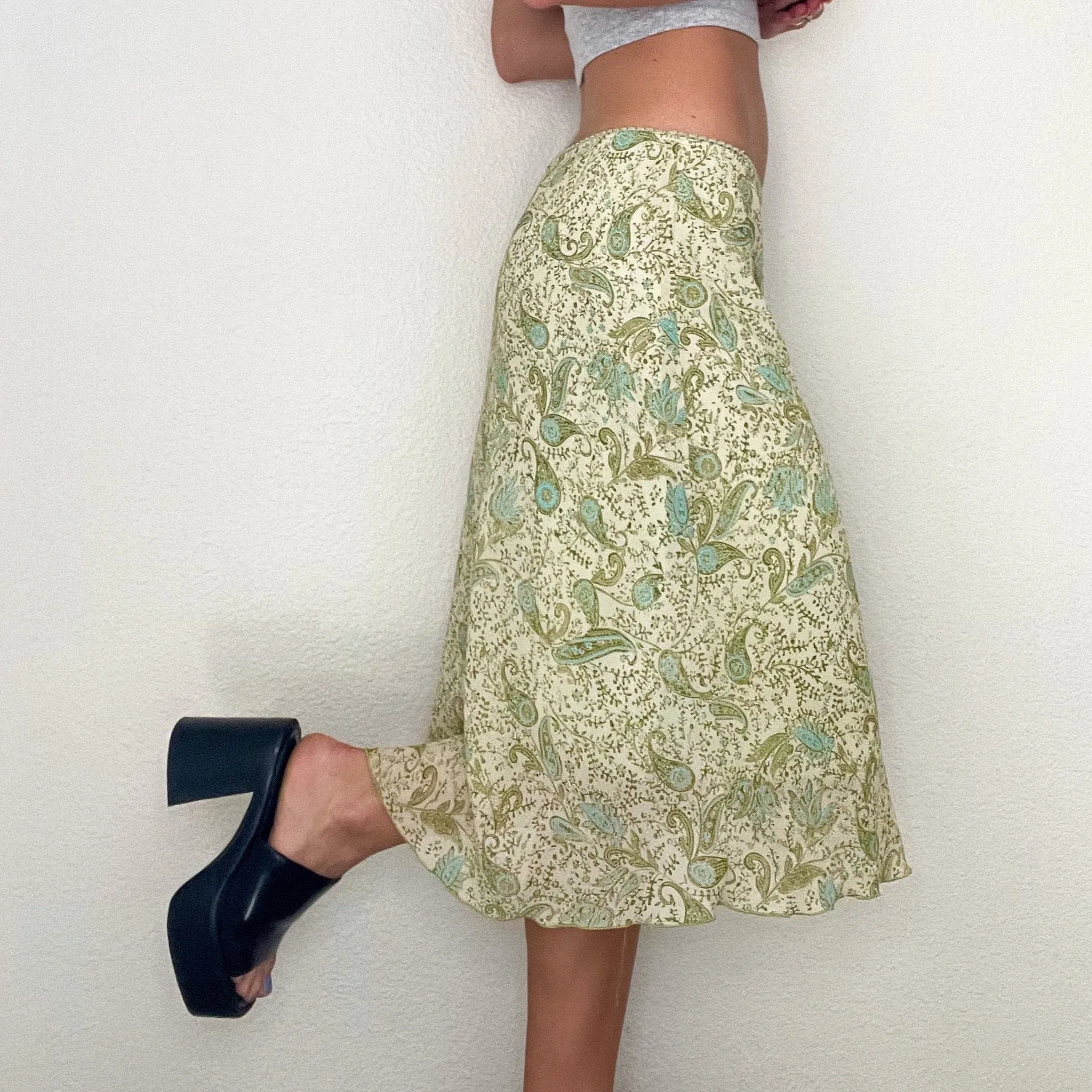 Green Paisley Y2K Midi Skirt