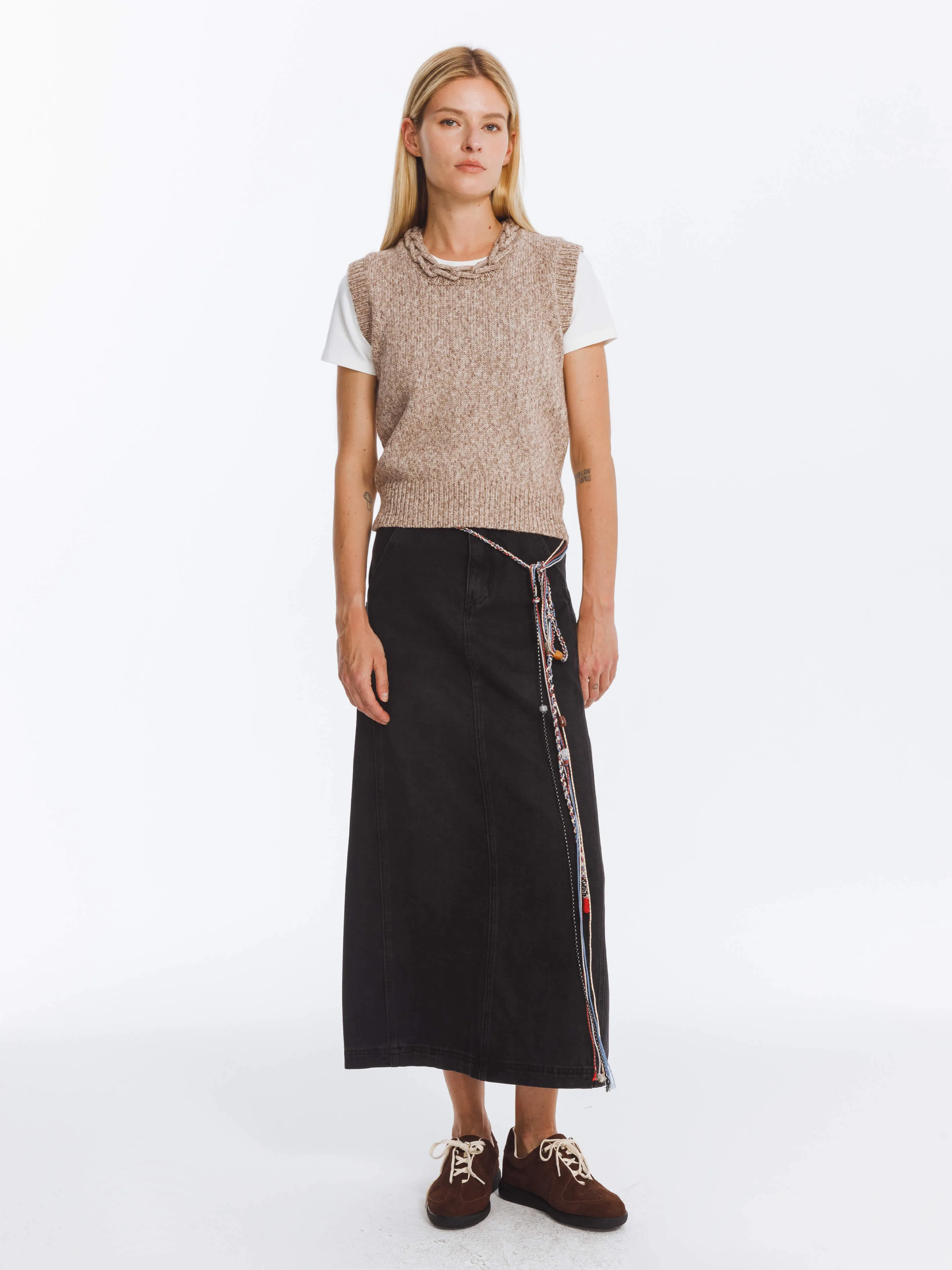 Heathered Knitted Vest with Chain Knit Collar