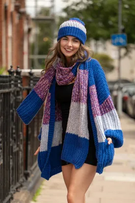 Leia Stripe Oversized Chunky Knitted Scarf In Cobalt