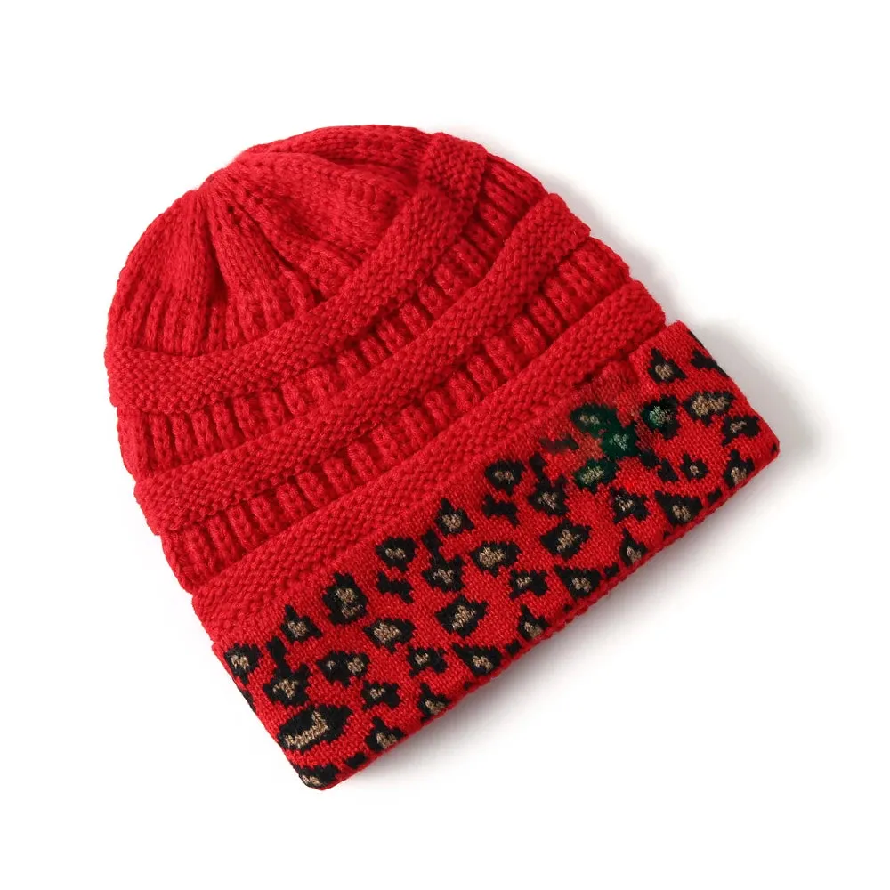 Leopard Cuff Knit Beanie
