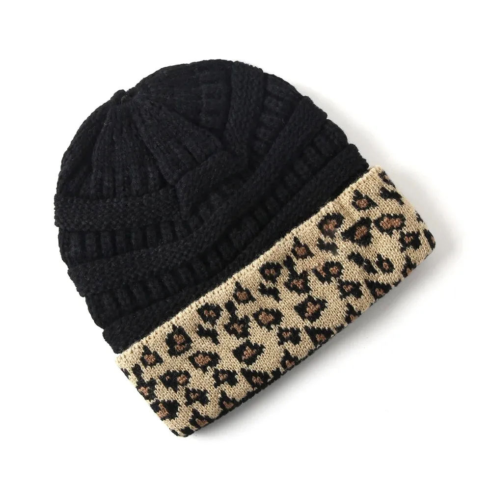 Leopard Cuff Knit Beanie