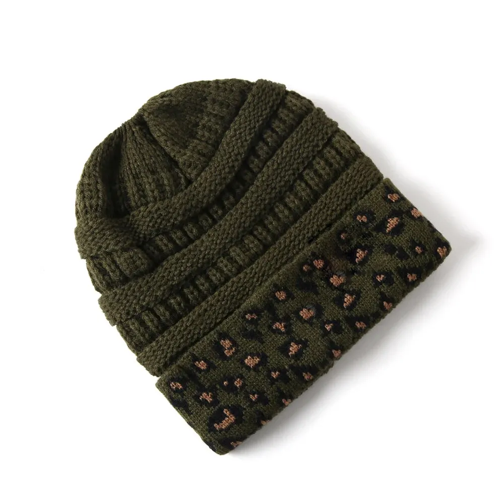 Leopard Cuff Knit Beanie