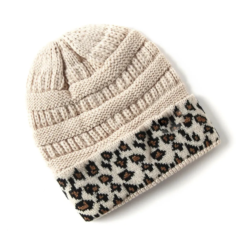 Leopard Cuff Knit Beanie