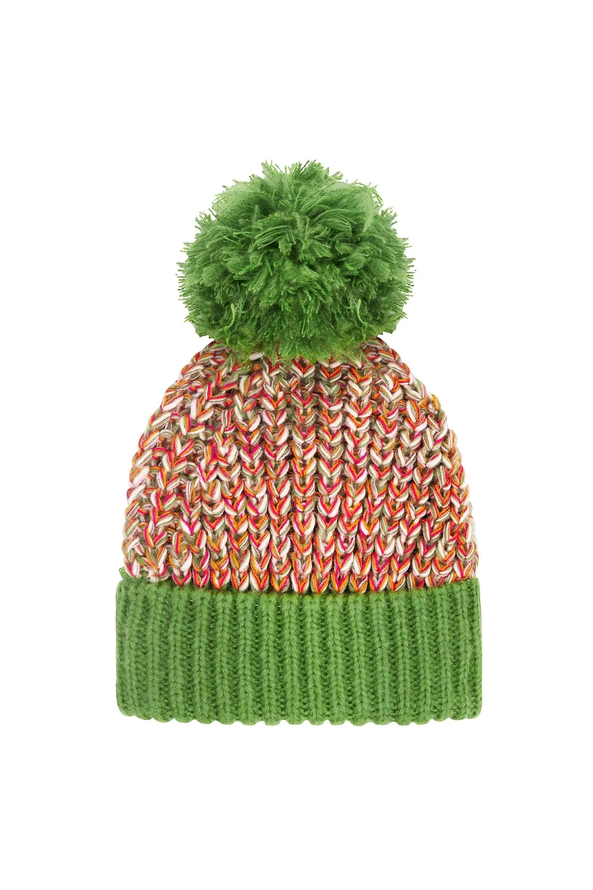Lolly Twist Beanie Bobble Knitted Hat In Olive Green