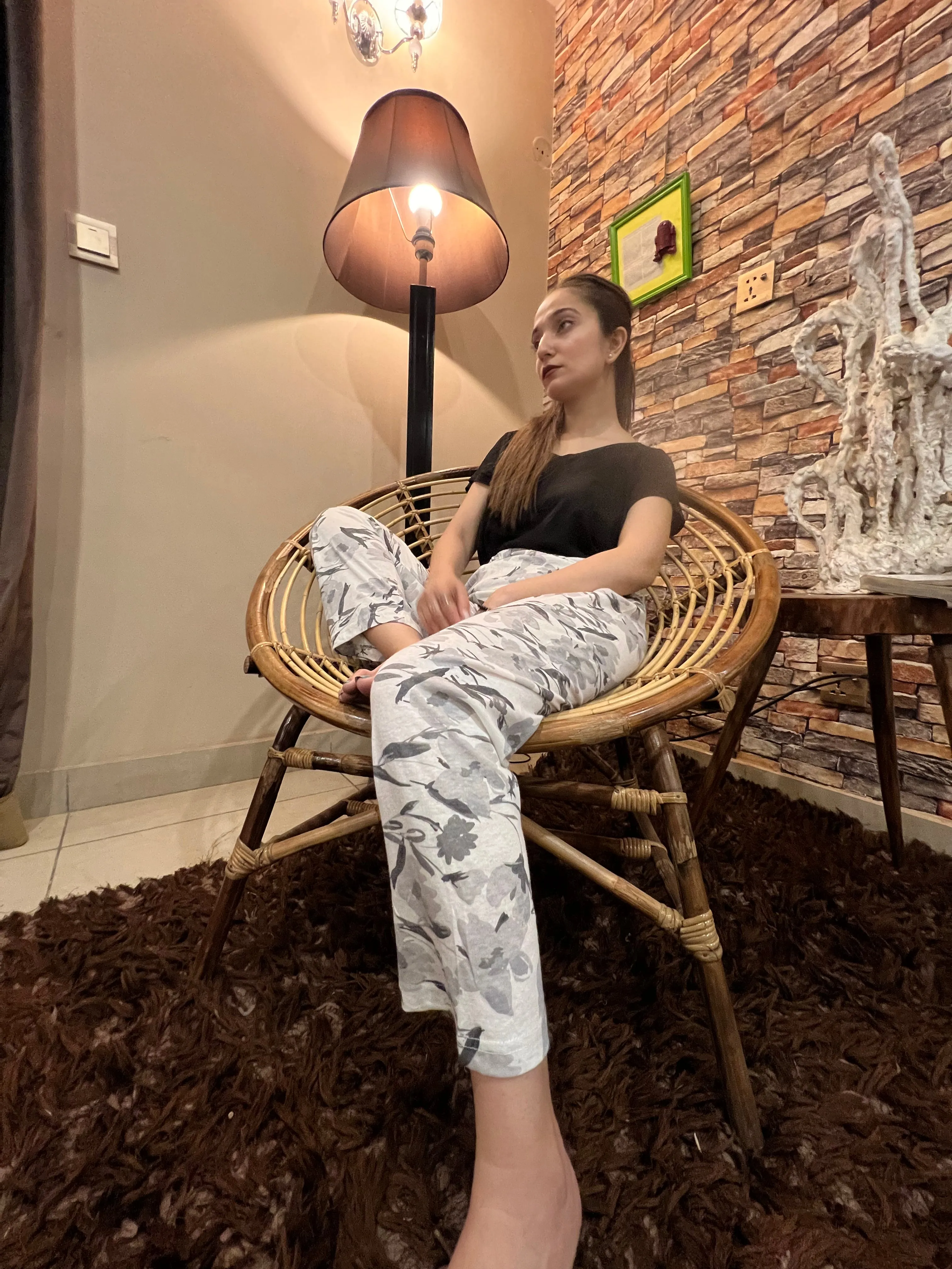 Luxe Cotton Trousers - Grey Flowers