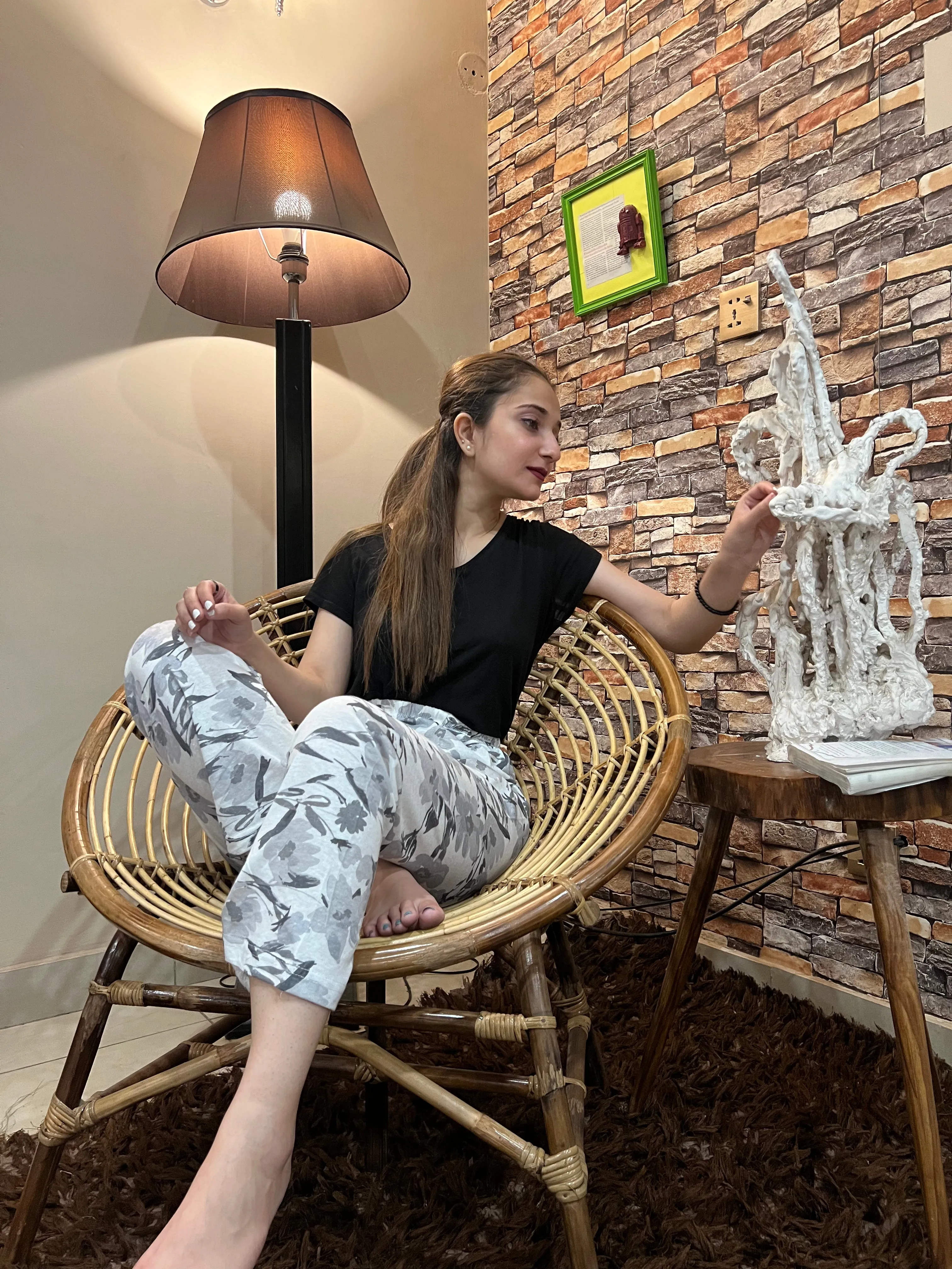 Luxe Cotton Trousers - Grey Flowers