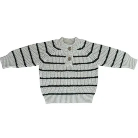 Mebie Baby - Button Knit Sweater in Charcoal Stripes