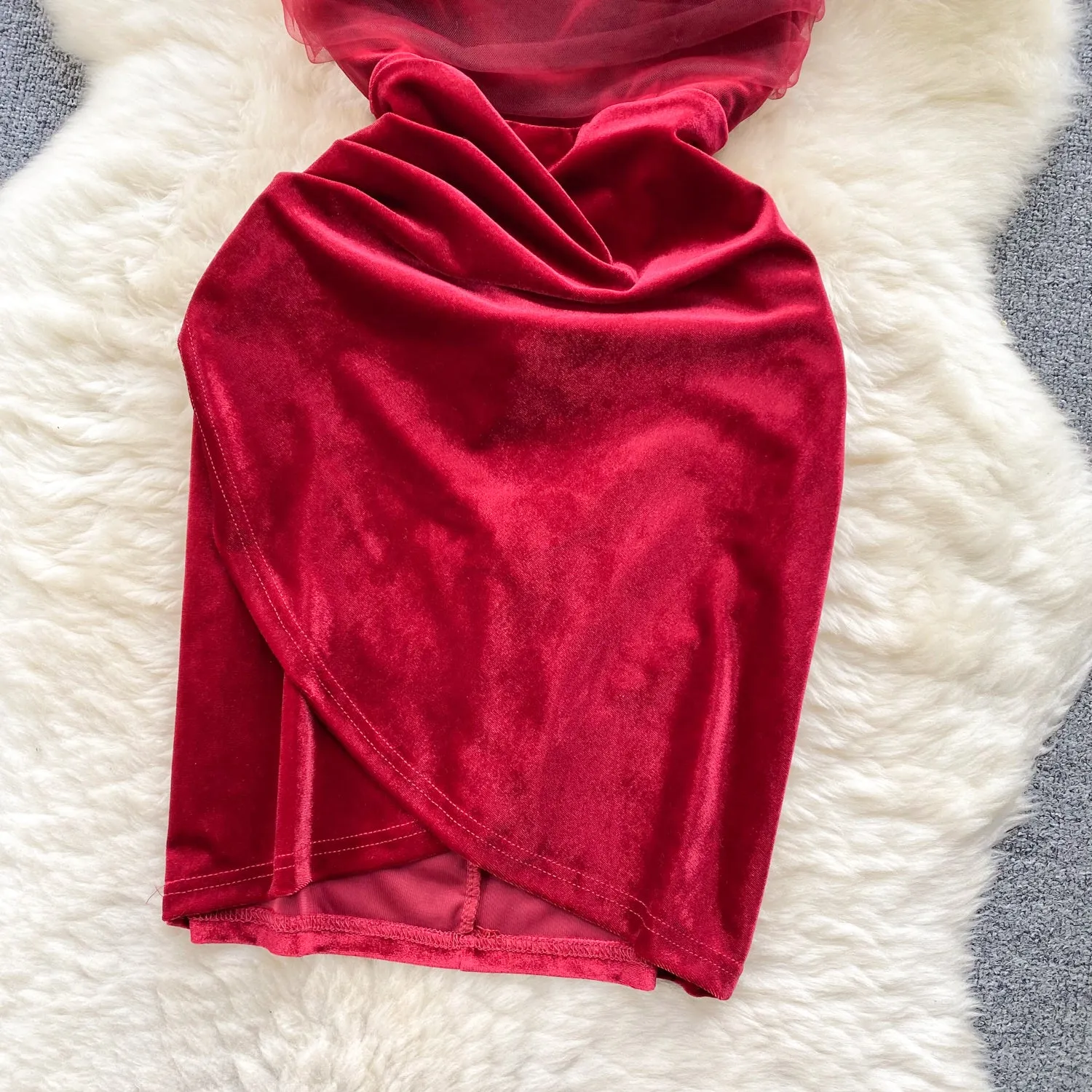 Mesh Patchwork Hip-wrapping Slip Dress