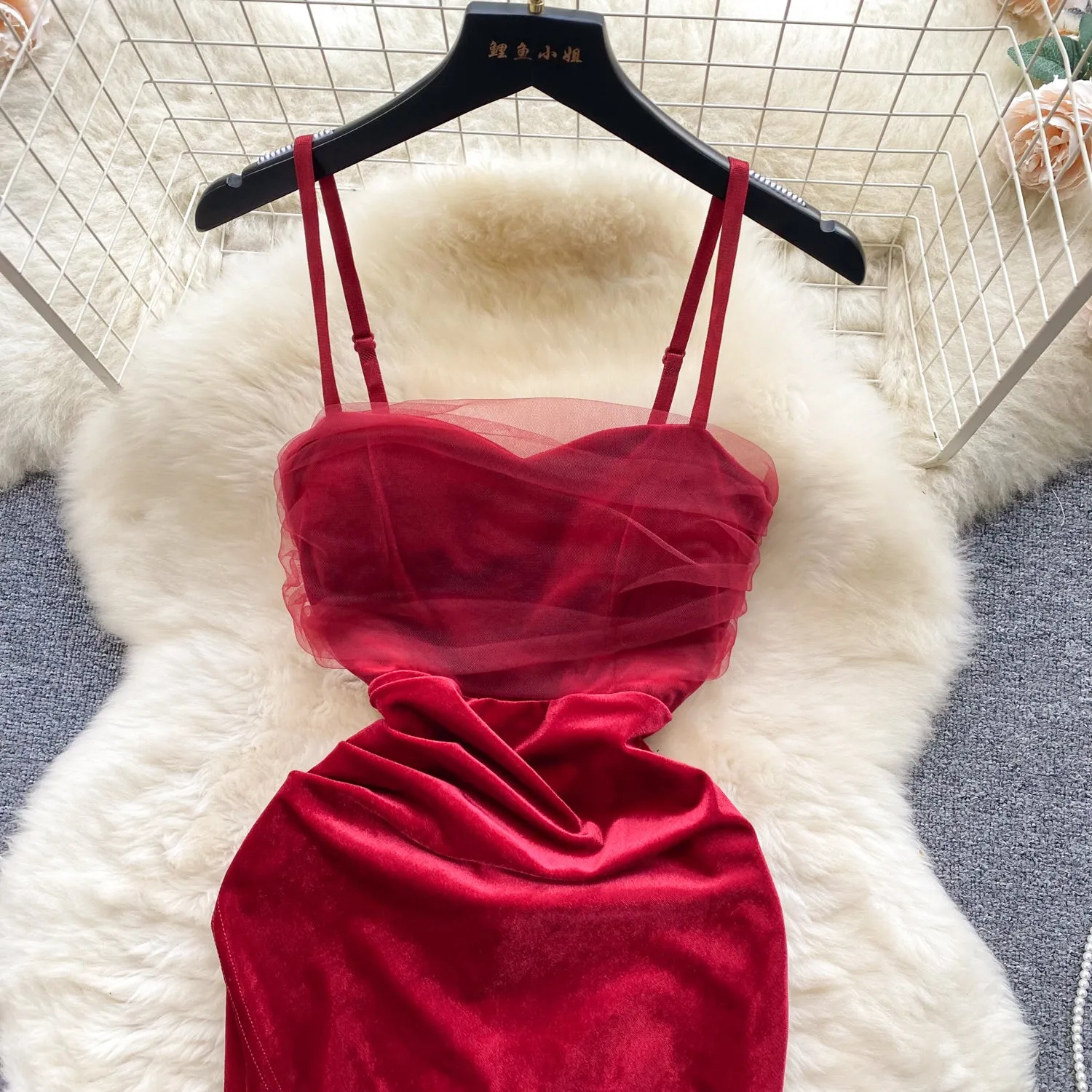 Mesh Patchwork Hip-wrapping Slip Dress