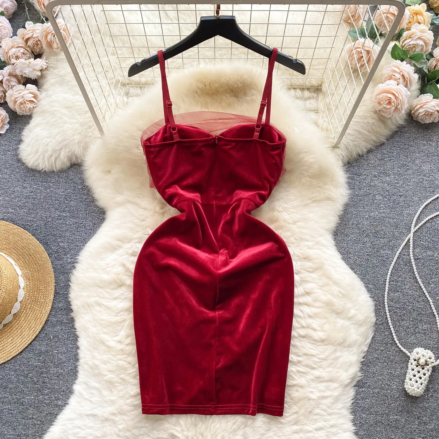 Mesh Patchwork Hip-wrapping Slip Dress