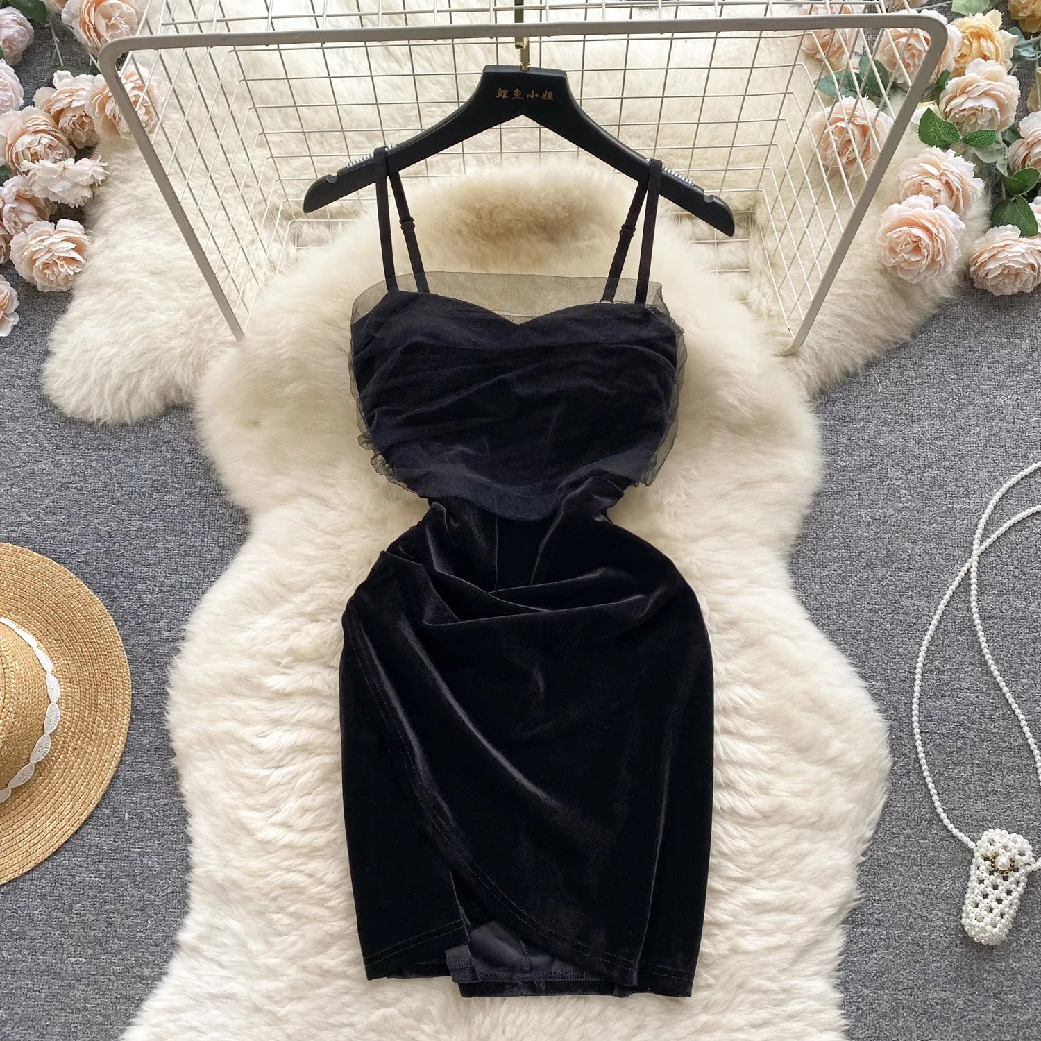 Mesh Patchwork Hip-wrapping Slip Dress