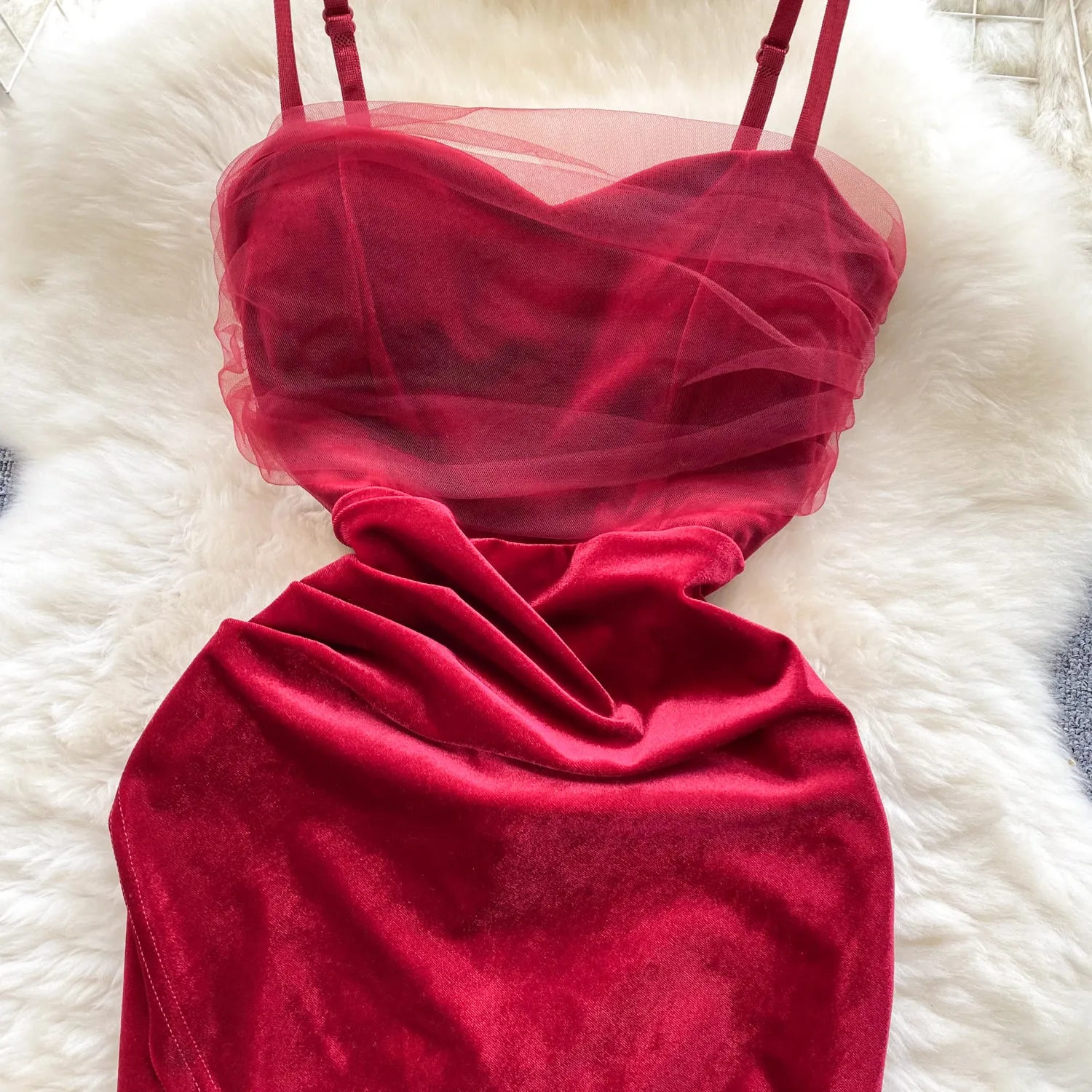 Mesh Patchwork Hip-wrapping Slip Dress