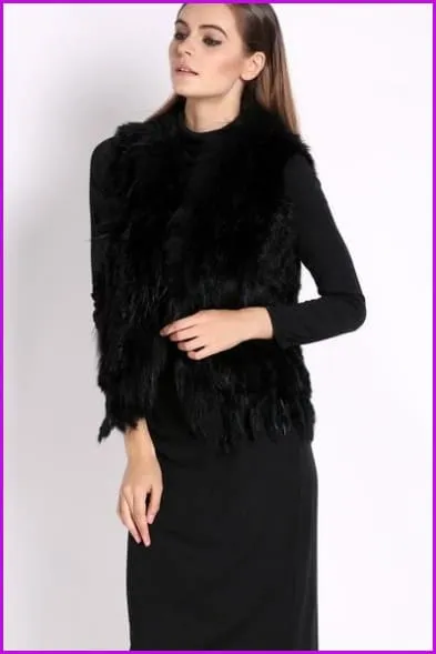 Natural Real Rabbit Fur knitted Gilet DO549