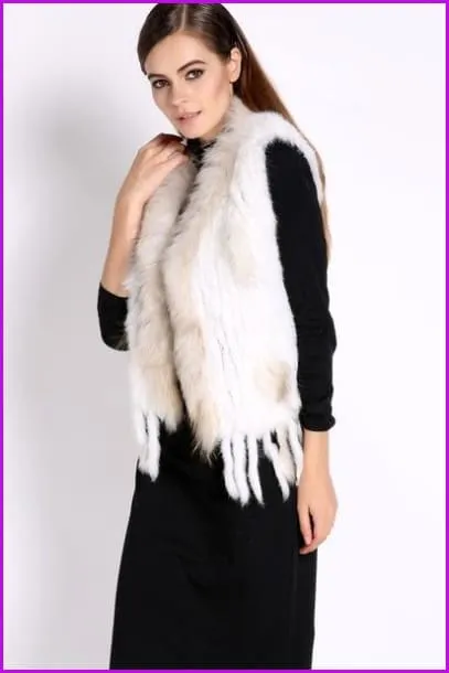 Natural Real Rabbit Fur knitted Gilet DO549