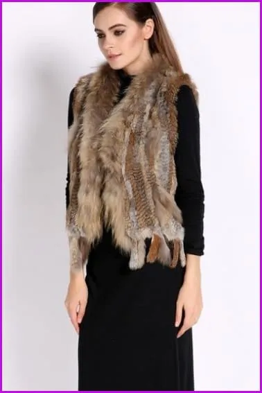 Natural Real Rabbit Fur knitted Gilet DO549