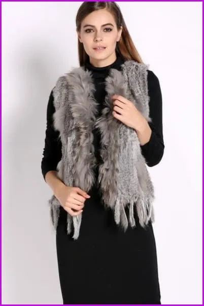 Natural Real Rabbit Fur knitted Gilet DO549