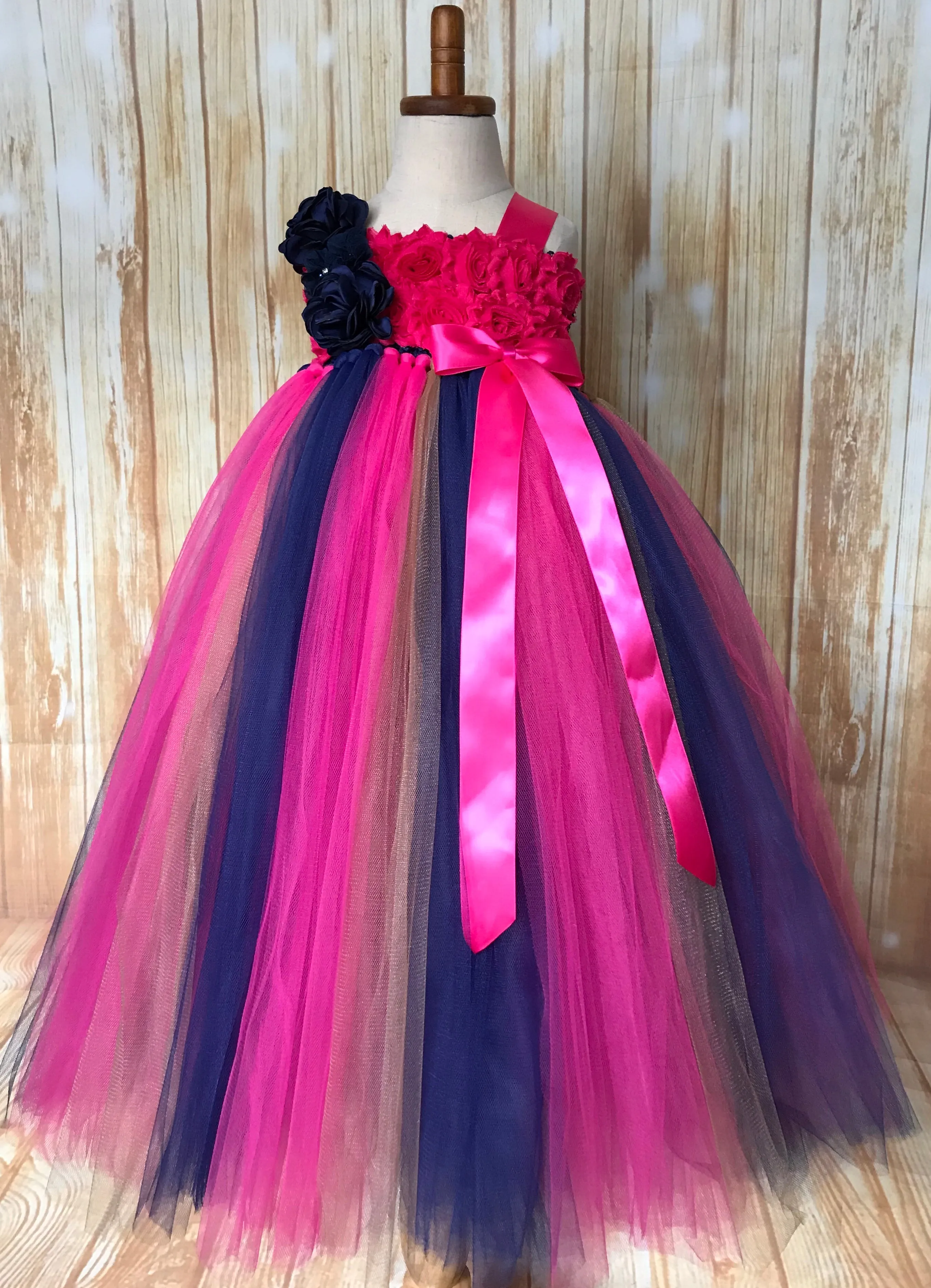 Navy & Fuchsia Flower Girl Dress,  Navy & Fuchsia Flower Girl Dress