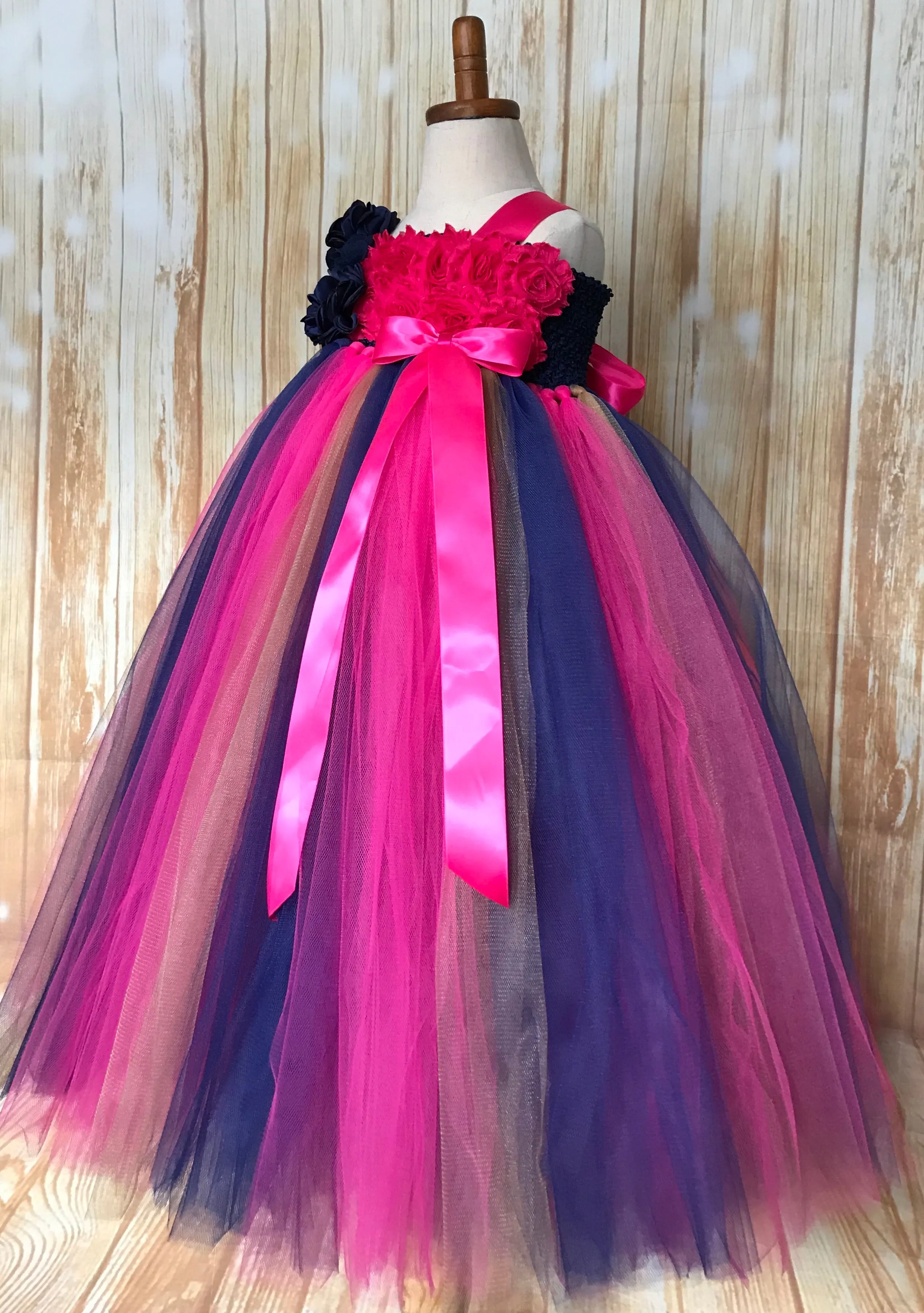 Navy & Fuchsia Flower Girl Dress,  Navy & Fuchsia Flower Girl Dress