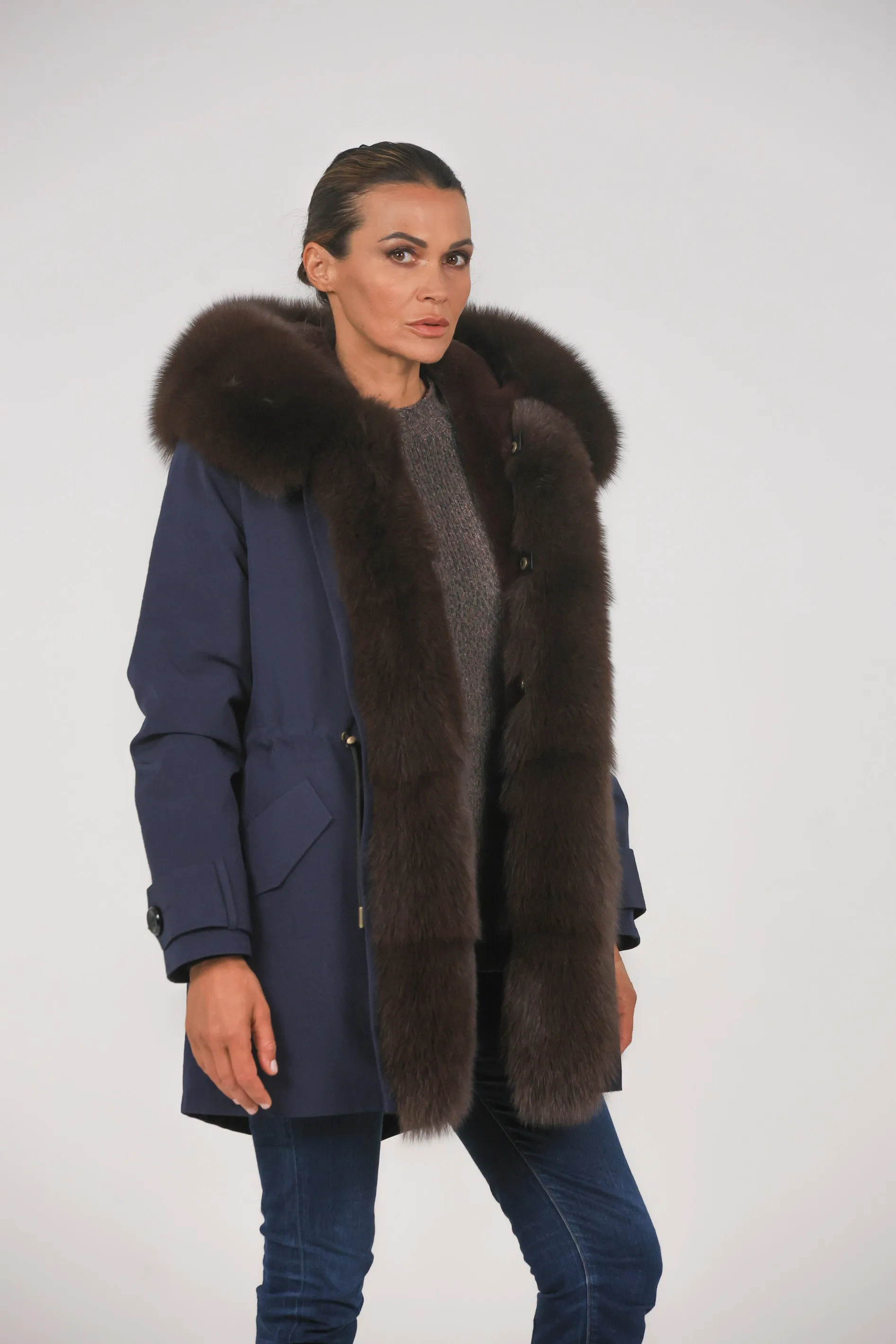 Parka in cotone tecnico impermeabile long Brown