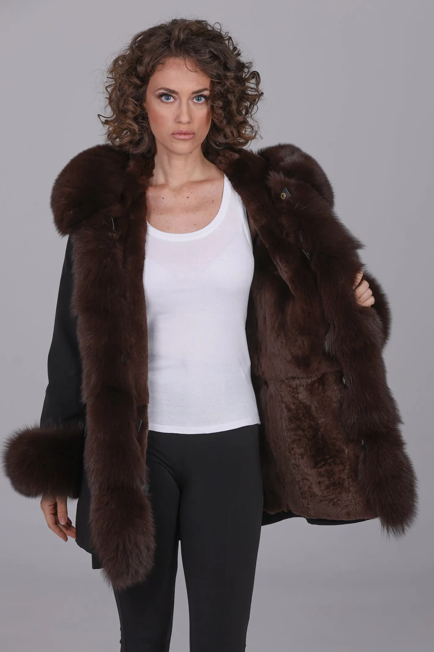 Parka in cotone tecnico impermeabile long Brown