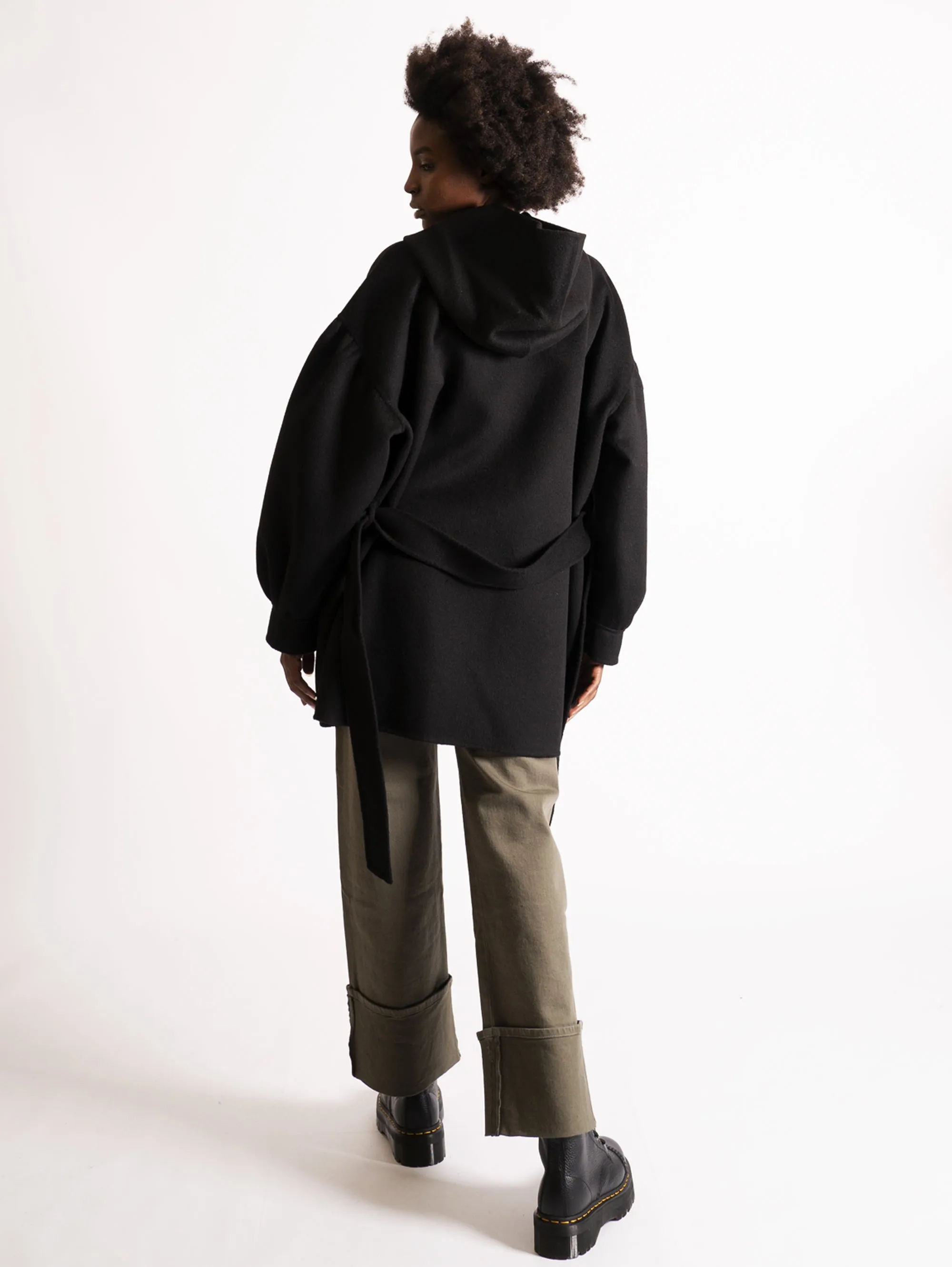 Parka in Doppio di Lana Nero