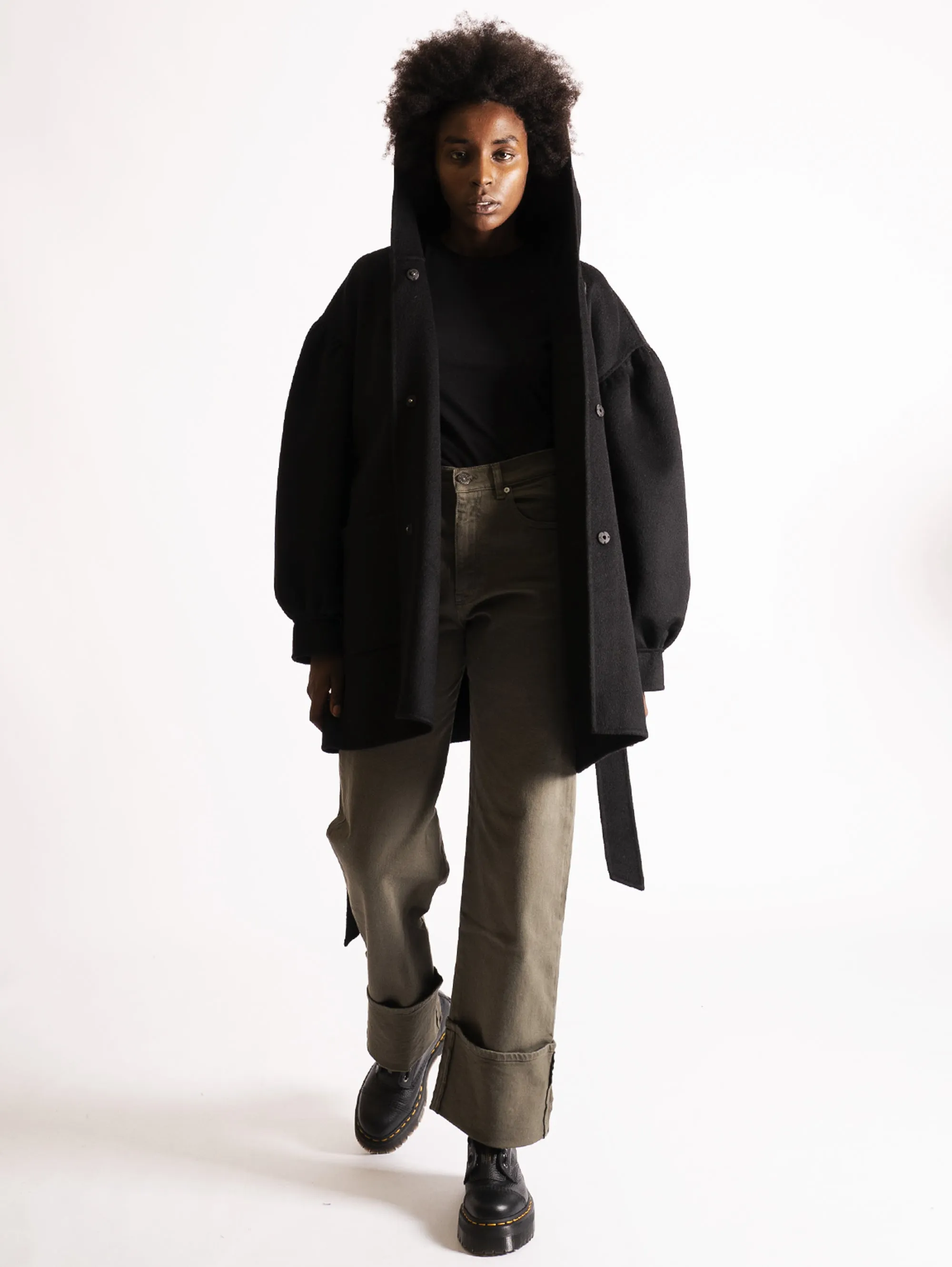 Parka in Doppio di Lana Nero