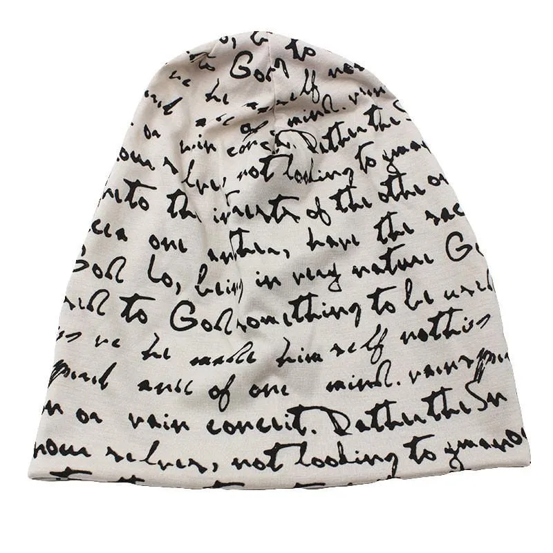 SCRIPTED Slouchy Beanie – Soft Knit, Handwritten Print
