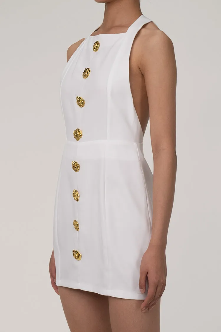 Sexy Metallic Rose Button T Back Sleeveless Twill Sheath Party Mini Dress