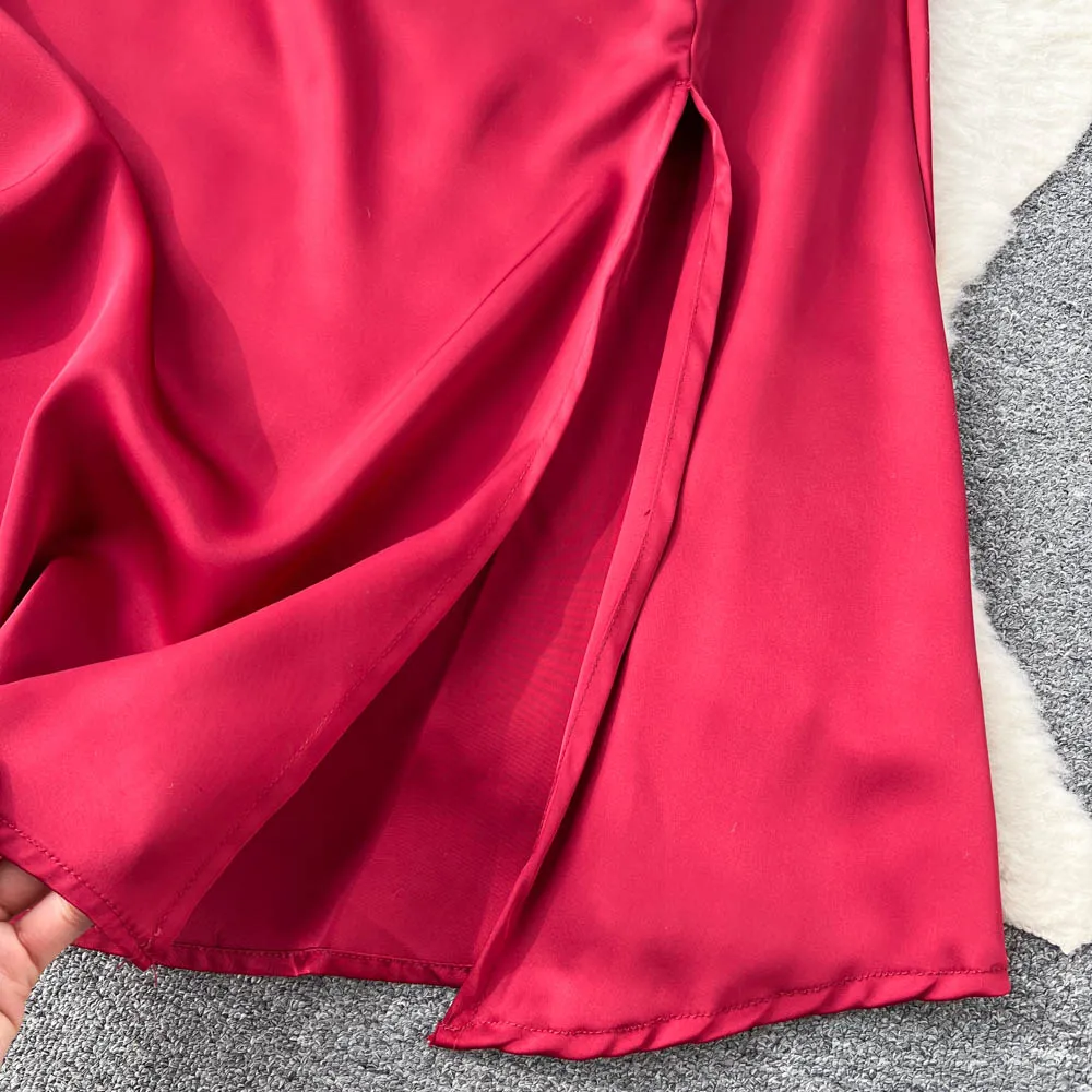 Sleeveless Satin Slit Slip Dress
