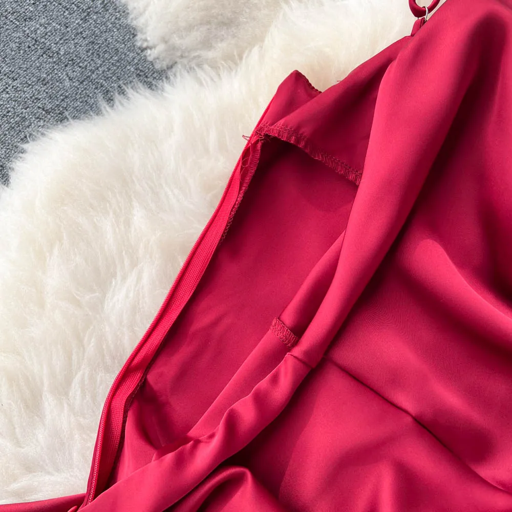 Sleeveless Satin Slit Slip Dress
