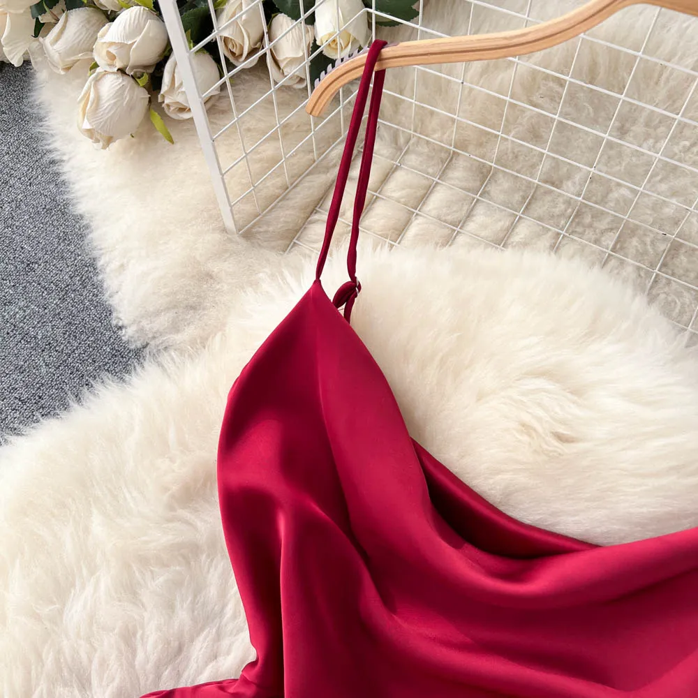 Sleeveless Satin Slit Slip Dress