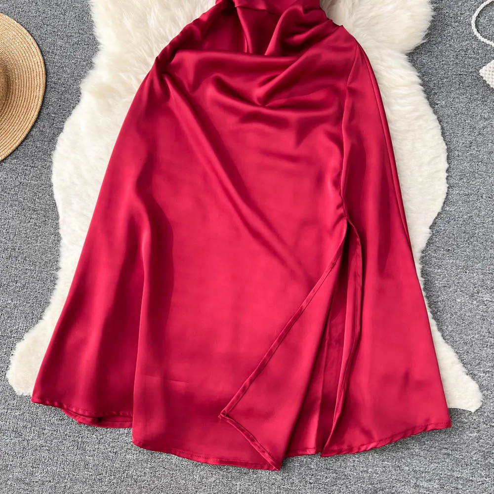 Sleeveless Satin Slit Slip Dress