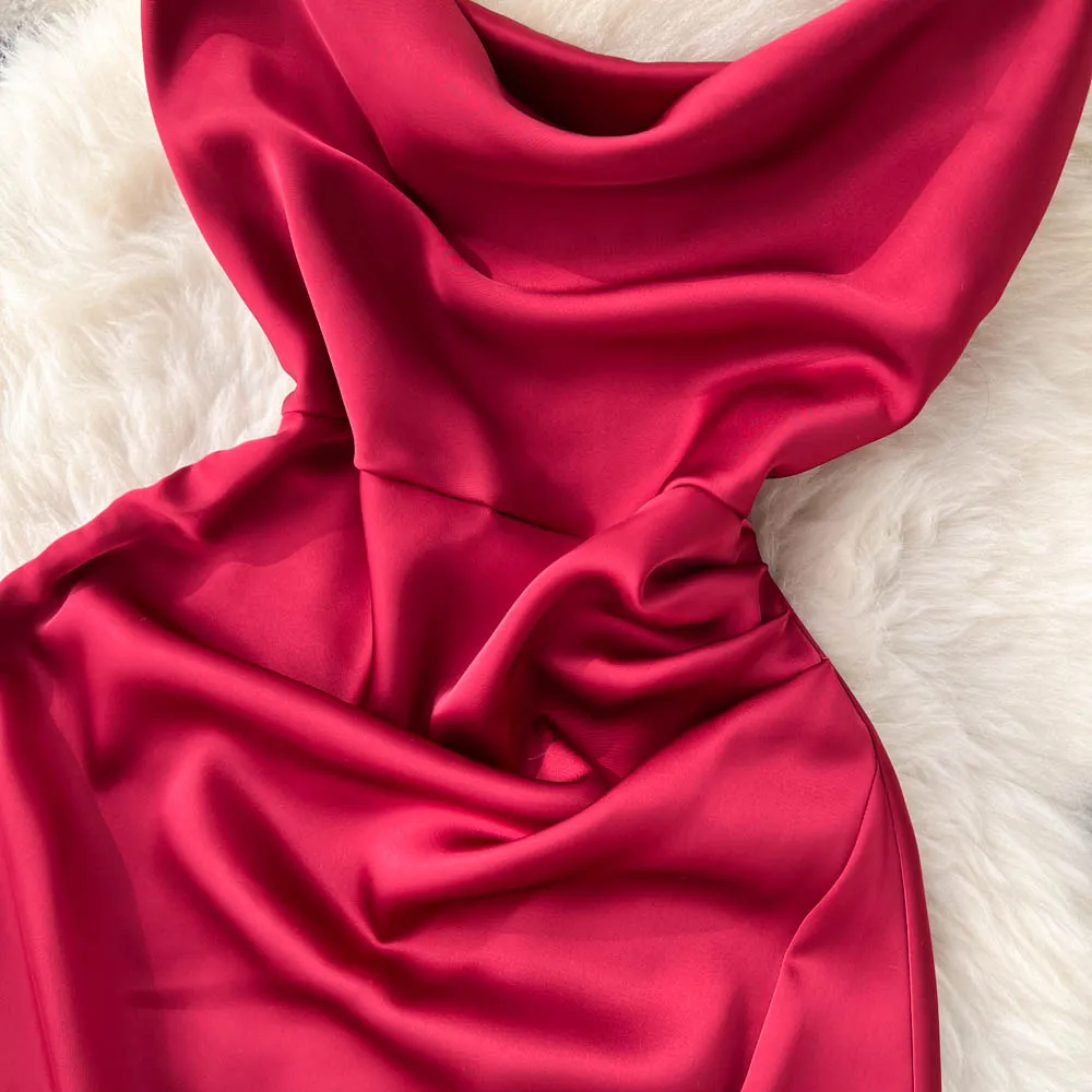 Sleeveless Satin Slit Slip Dress