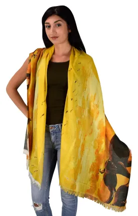 Sunset Elephants Peach Couture Womens Soft Fashion Artistic Digital Print Long Scarf Wrap Shawl